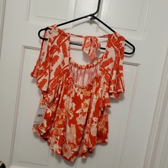 NWT Free People Strawberry Combo Baja Babe Cold Shoulder Top Size XS Ret. $78 - Picture 11 of 13